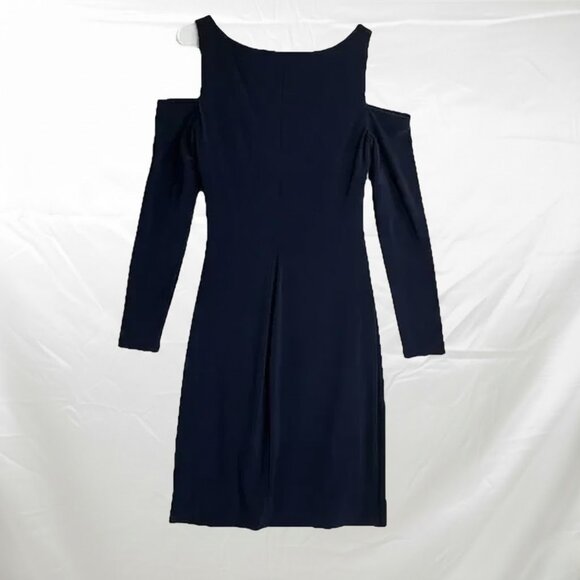 Women's Size 4 Dress Lauren By Ralph Lauren Navy Blue Cut-Out Shoulder Jersey G - Picture 2 of 8
